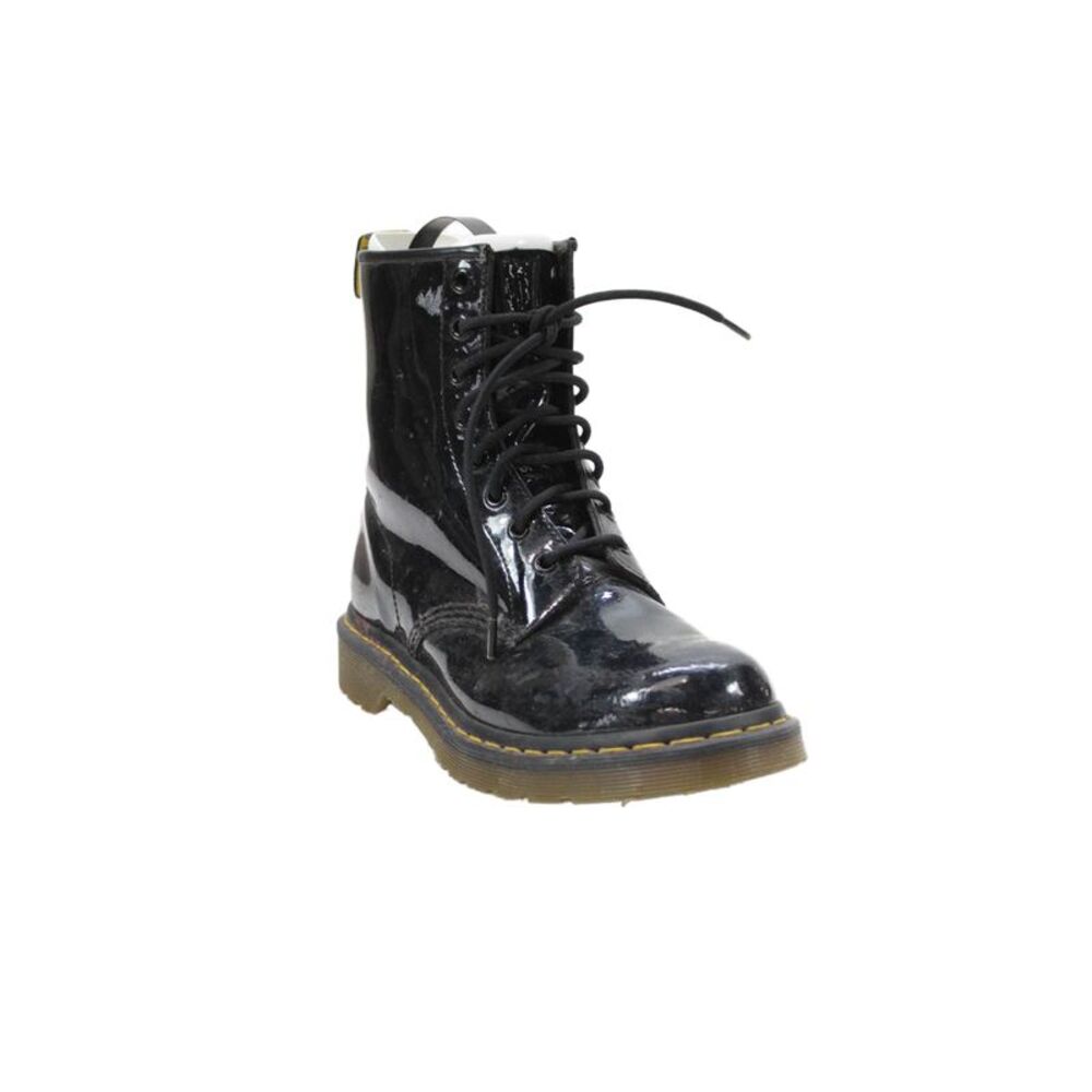 Dr. Martens Womens Patent Leather Lace Up Combat Ankle Boots Black Size 8